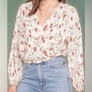 ASTR The Label Surplice Long Sleeve Pleated Shirt